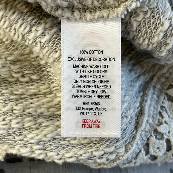 Cynthia Rowley Gray Long Sleeve Eyelet Lace Accent Cotton Sweater Large - Picture 4 of 9